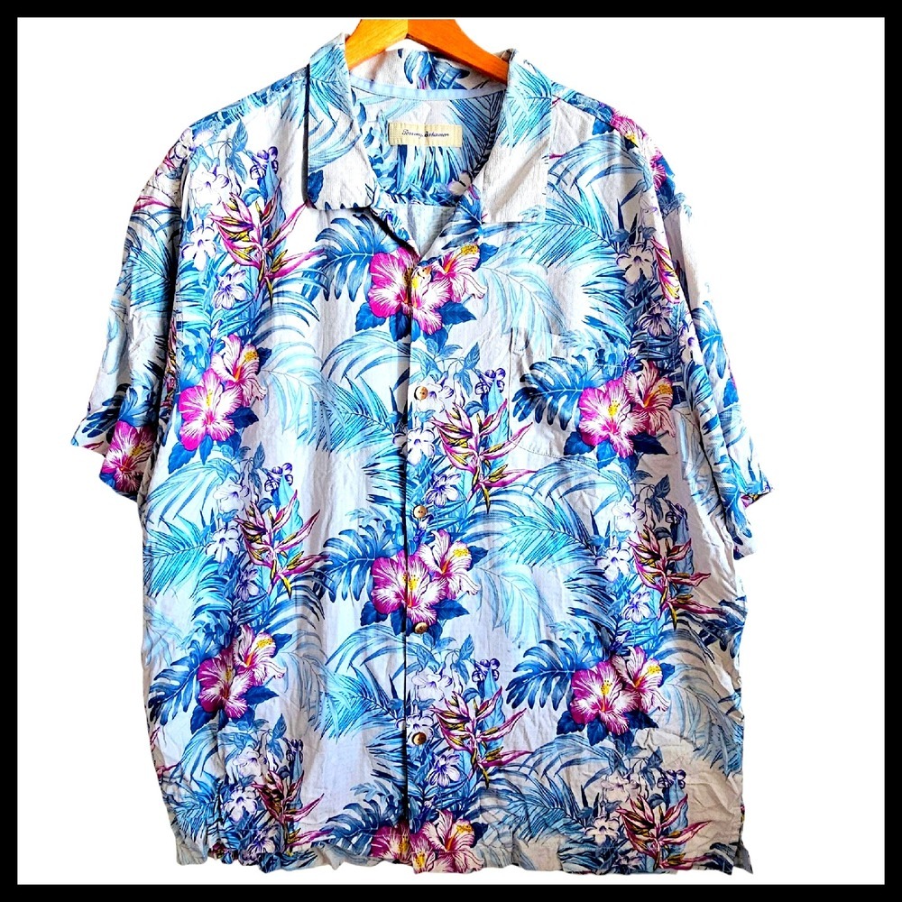 Tommy Bahama Silk Hawaiian Shirt Floral Tropical Button Up‎ Men's Size 3XL